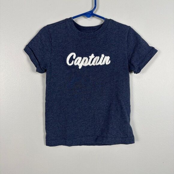 Janie and Jack Boys 4 Short Sleeve T-Shirt Nautical Captain Blue Cotton - Picture 1 of 4